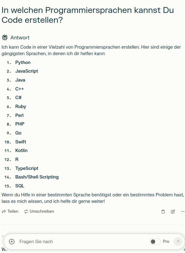 Eine Aufzaehlung der Programmiersprachen, welche Perplexity kann.